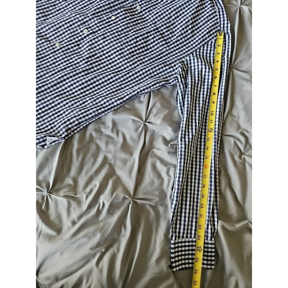 J Crew 2 Ply Button Down Shirt Mens Medium Blue White Plaid Long Sleeve Vintage